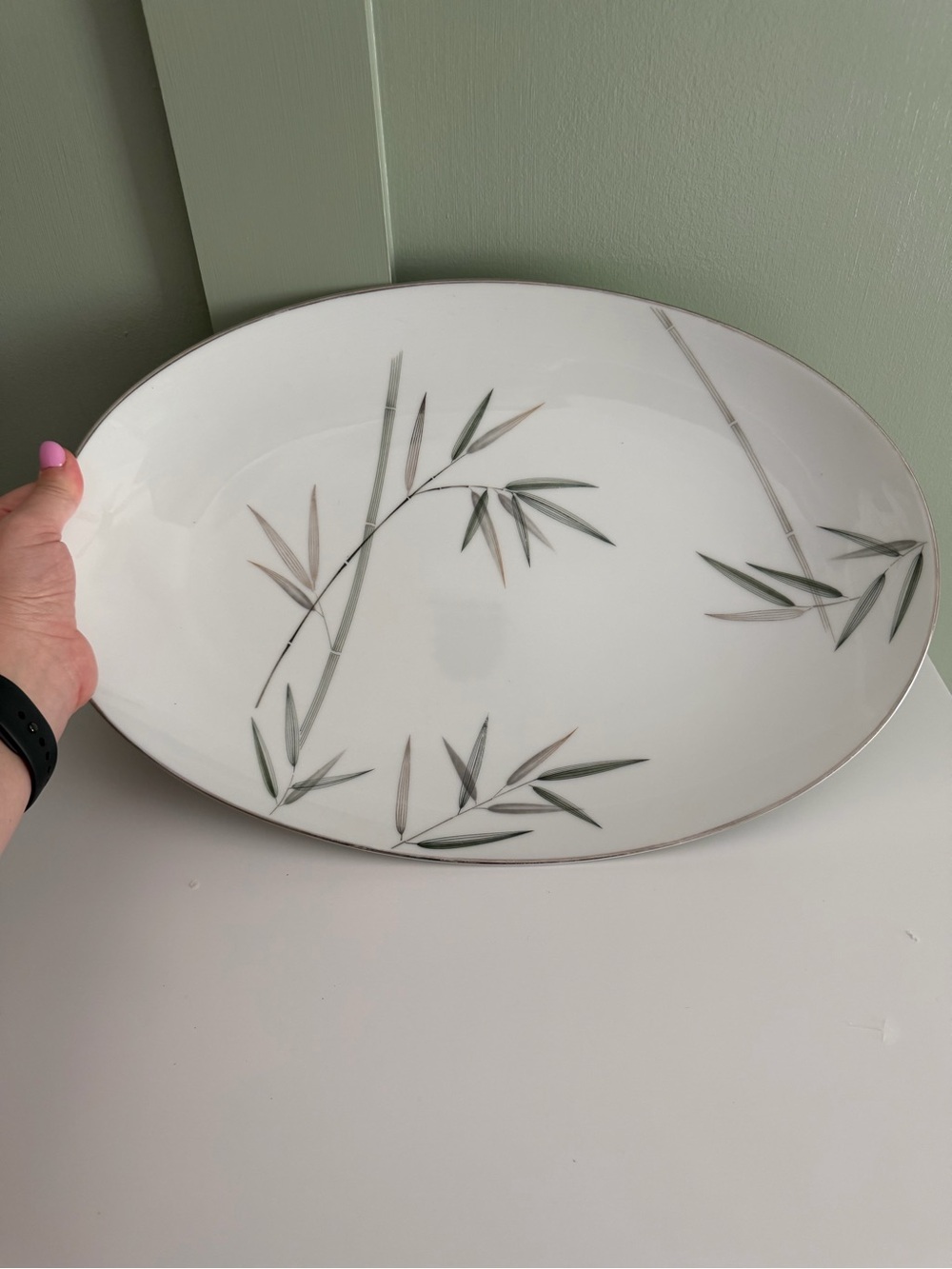 VTG Noritake Bambina Bamboo Oval Porcelain Platter 16”x10.5” by Japan White 5791